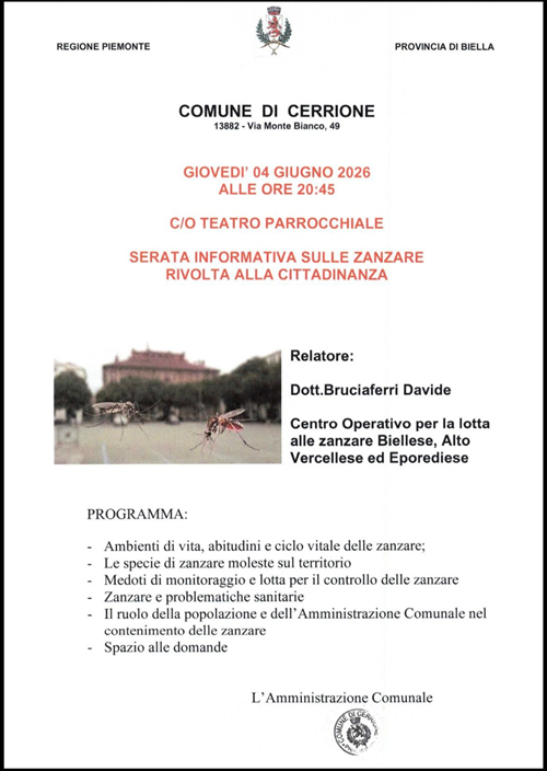 Serata informativa sulle zanzare - 4 Giugno ore 20,45